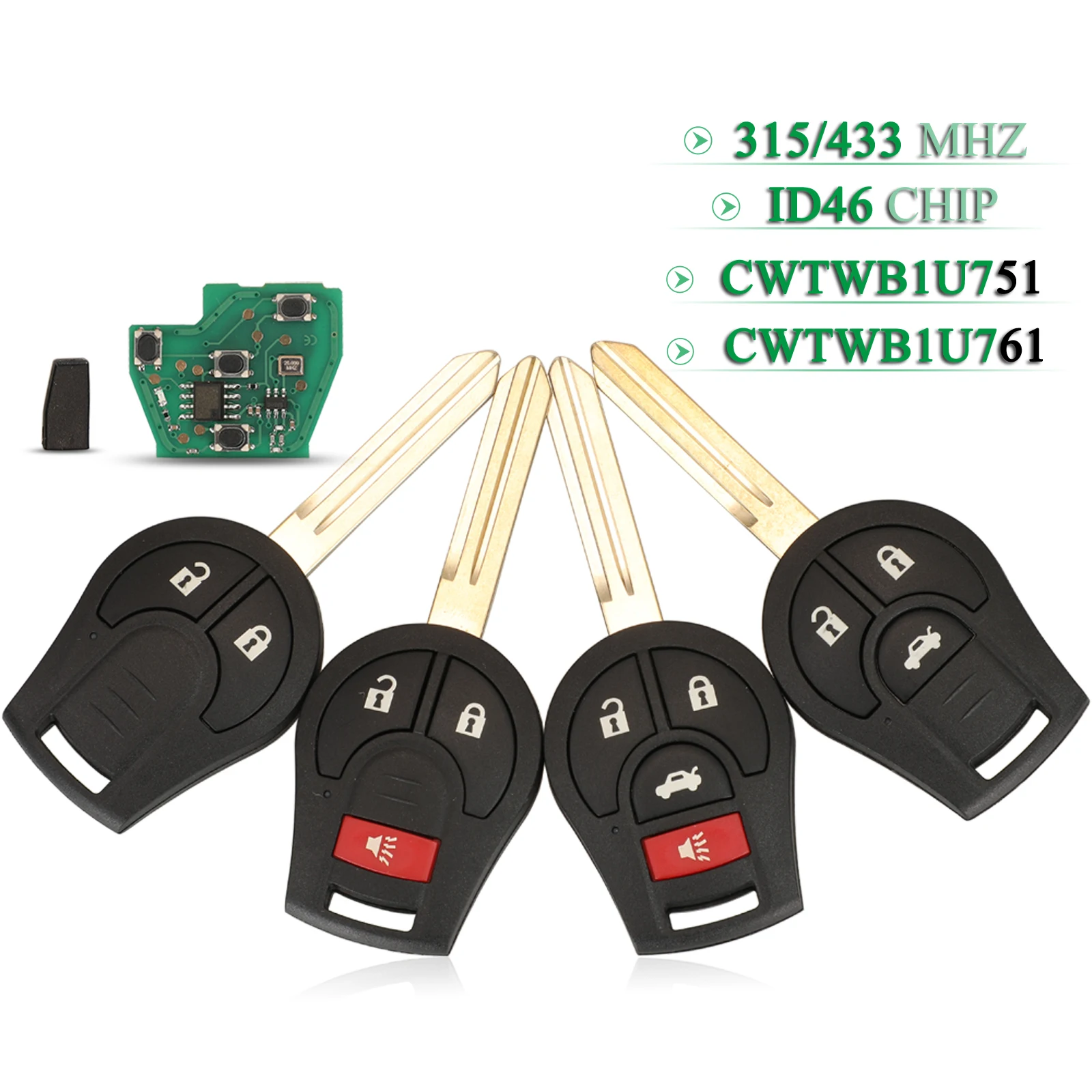 Jingyuqin 2/3/4 przyciski do Nissan Rouge Armada Maxima Sentra zdalny kluczyk do samochodu ID46 Chip 315/433Mhz CWTWB1U751 / CWTWB1U761 Fob