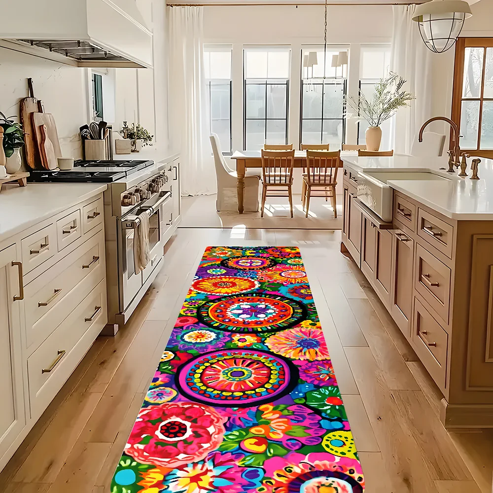 VIKAMA Vintage Blumenteppich, leuchtende Farben, Küchenteppich, Fußmatte, Willkommensmatte, Läuferteppich, Winterteppich für Schlafzimmer, Teppich für Wohnzimmer
