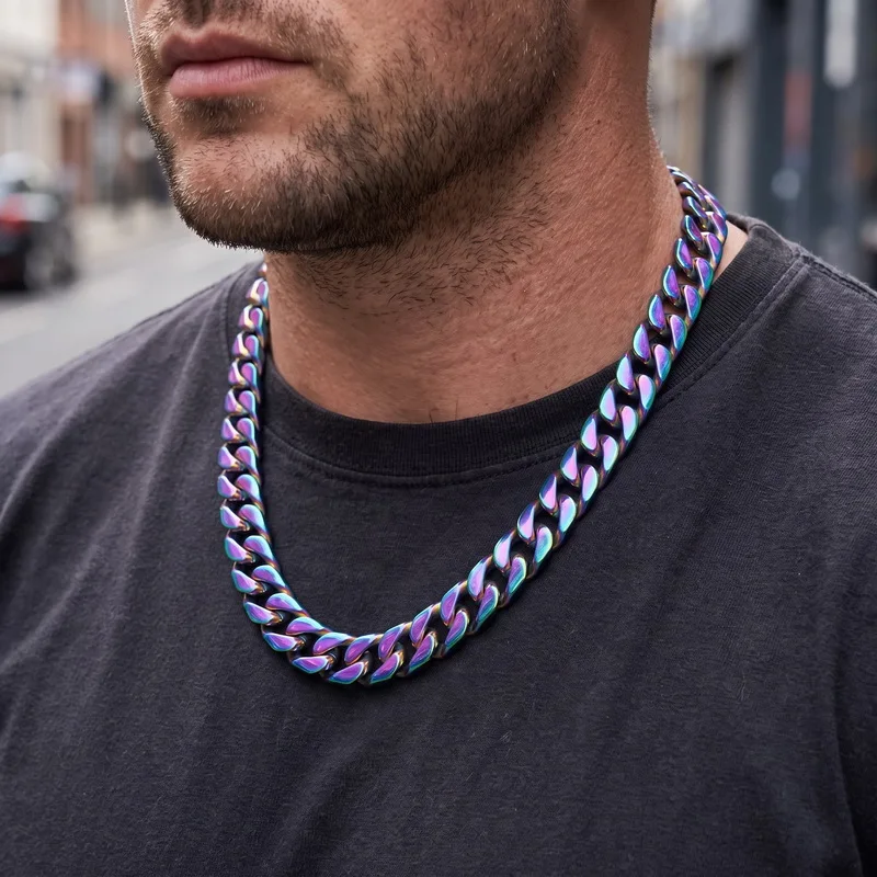 Simple Stainless Steel Cuban Chain Necklace for Men Gold Silver Color Metal Chain On The Neck Choker Jewelry Party Male