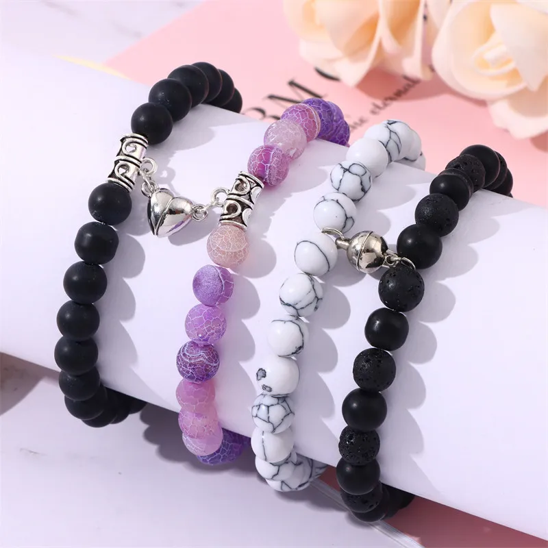 European and American cross-border weathering agate white pine love couple bracelet elastic rope beaded jewelry new bracelet jew