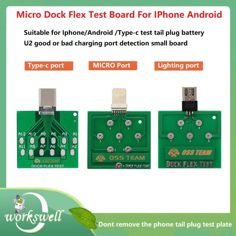 OSS Micro USB Dock Flex Test Board dla Iphone/Android /Type-c Test Tail Plug Battery Free Demontaż U2 Charging Port Detectio