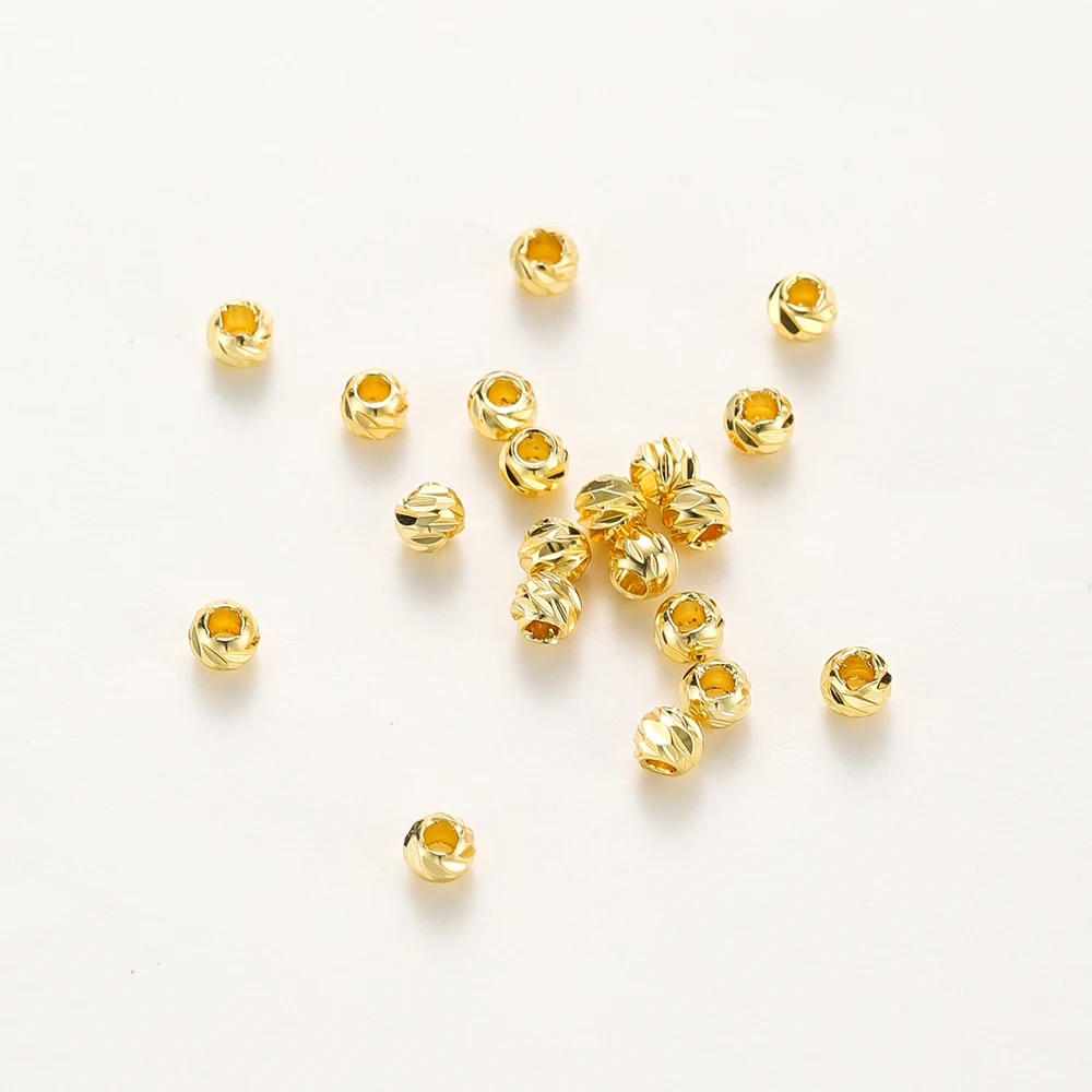 20Pcs Round Carved 3mm 4mm 5mm 6mm 8mm 14K/18K Gold Color Color Plated Brass Loose Spacer Beads for Jewelry Making Supplies