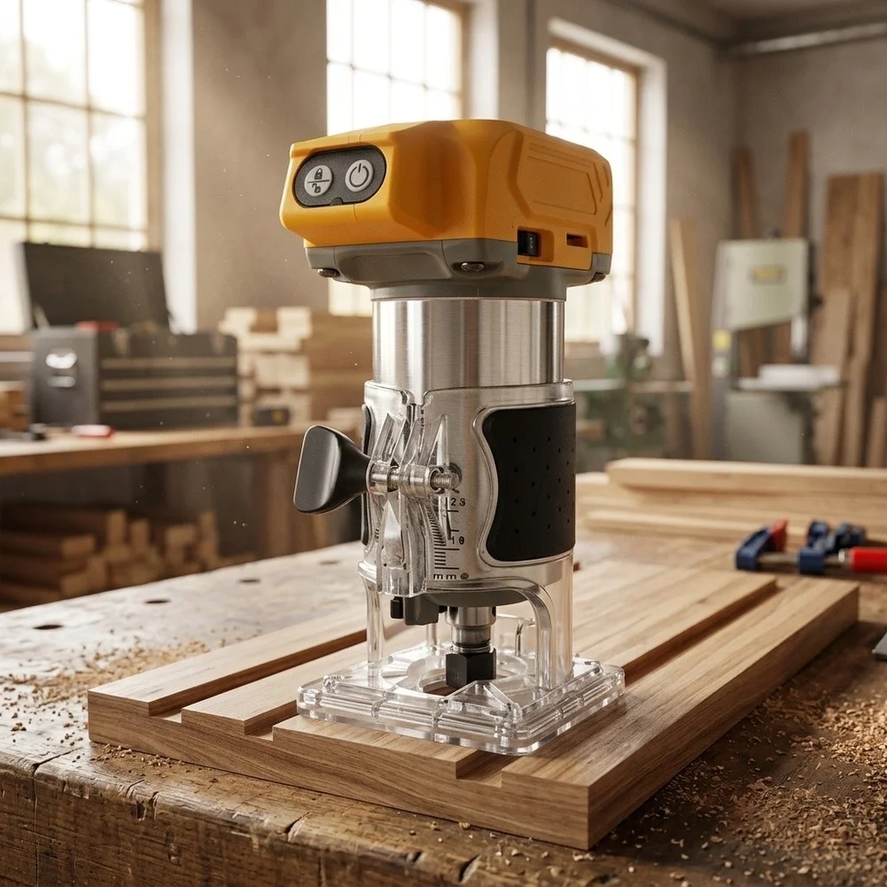Cordless 20V Edge Trimmer Router with 5 Variable Settings 10000 to 30000 RPM for Wood Routing and Shaping Tasks