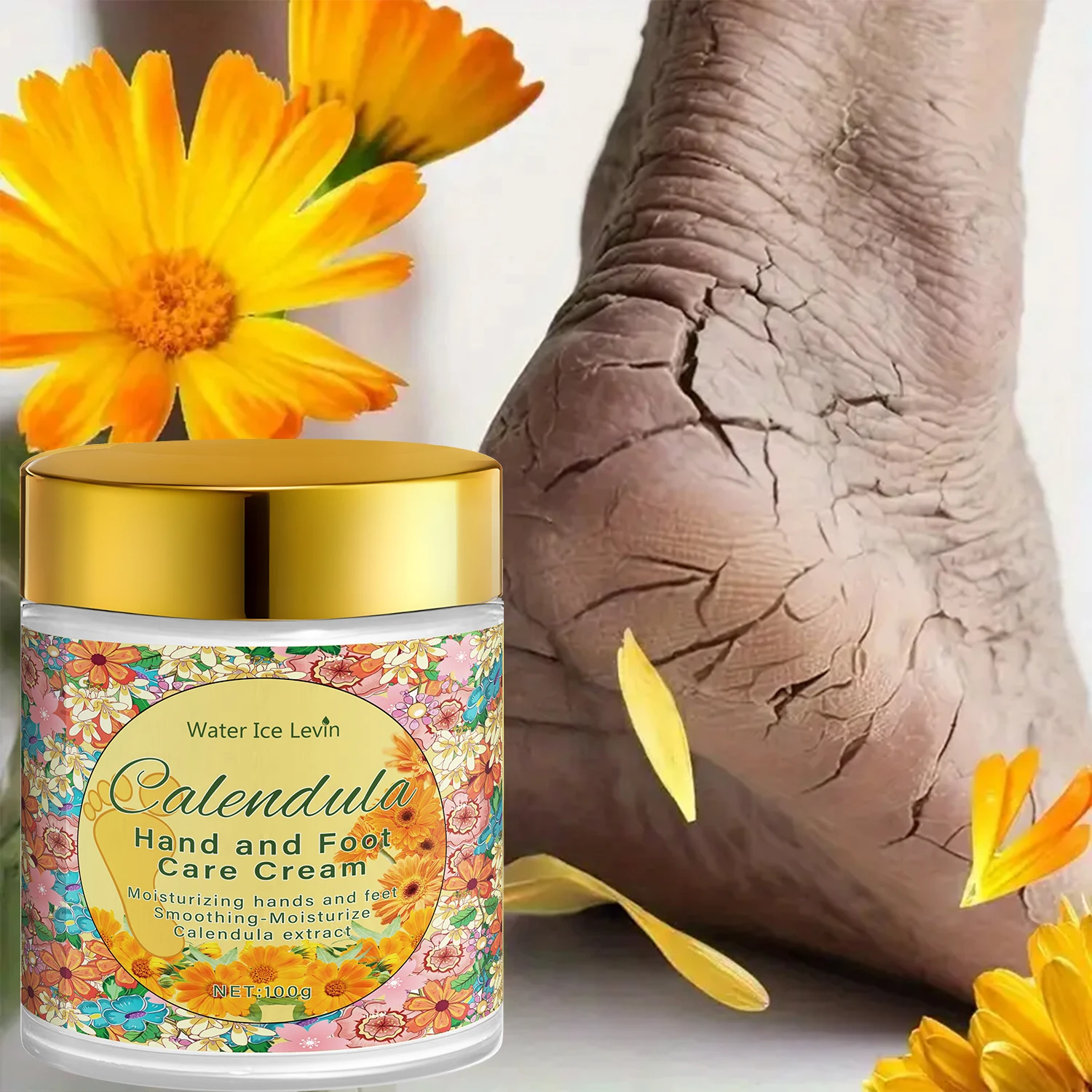 Calendula Hand Foot Cream with Hyaluronic Acid - Intense Moisture, Smoothing Care, Fast Absorption, Winter Therapy
