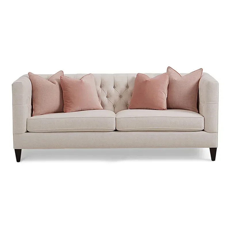 Three-person sofa American country fabric pull button French simple modern living room model room designer
