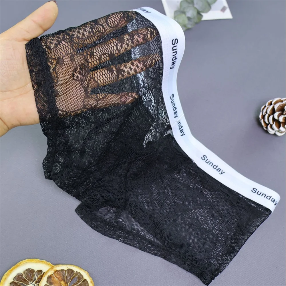 جديد شبكة الملاكمين الرجال تنفس "ال Sunday" المطبوعة السراويل مثير الدانتيل الشفاف الذكور سراويل تنفس S-XL Boxershort