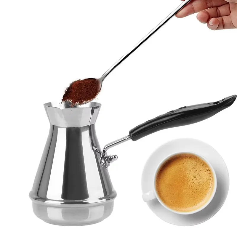 Modern Stainless Steel Moka Pot European Long Handle Coffee Maker Custom Logo Kitchen Tools Butter Furnace Design for Home
