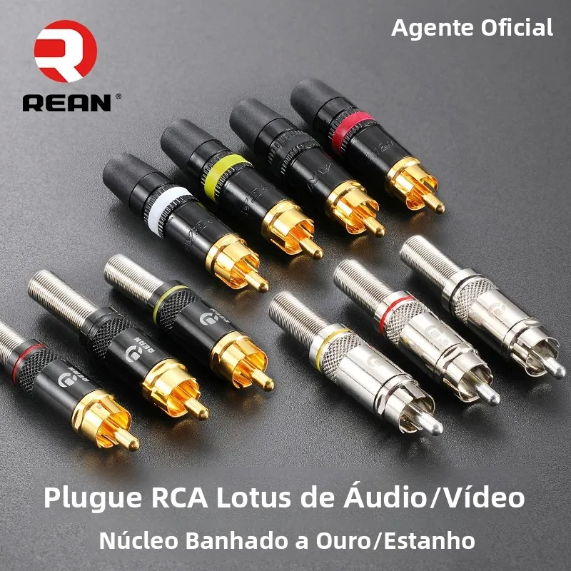 Conectores RCA REAN Originais da Neutrik, Plugue de Áudio e Vídeo Phono Banhado a Ouro, Conector de Cabo NYS373 NYS366 com Cabo de Mola