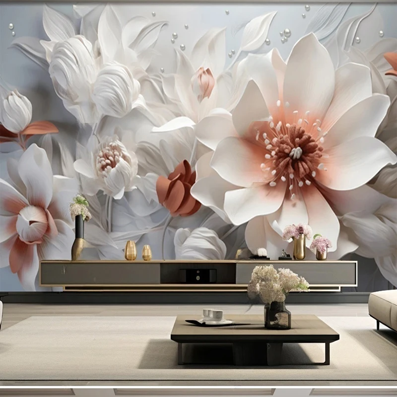 

Custom Wallpaper 3D Stereo Relief Flower Photo Mural TV Sofa Background Wall Painting House Decoration For Living Room Bedroom