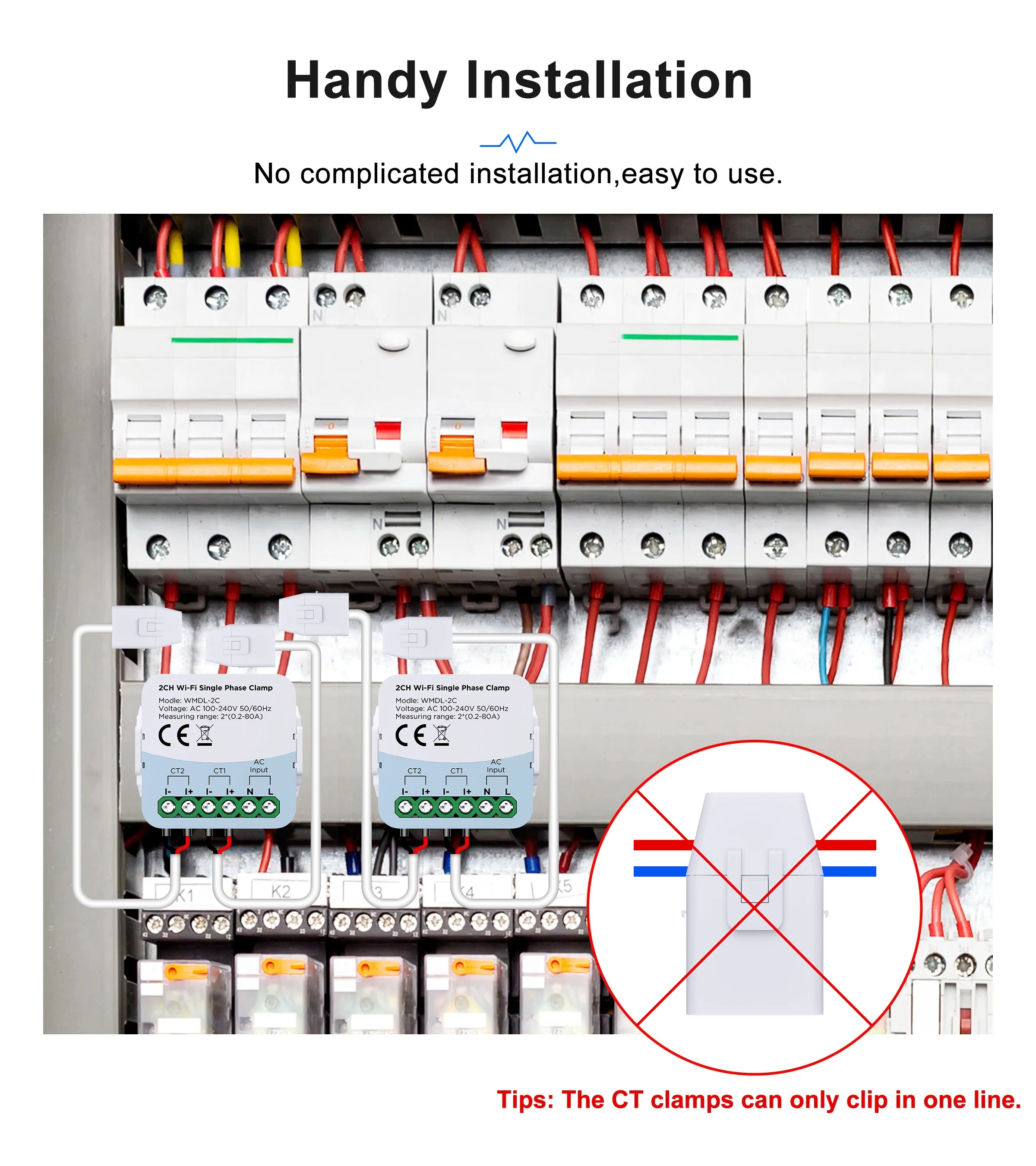 Tuya WIFI Smart Energy Meter Bidirection 2 Channel with Current Transformer Clamp App Monitor Power 80A 110V/240V