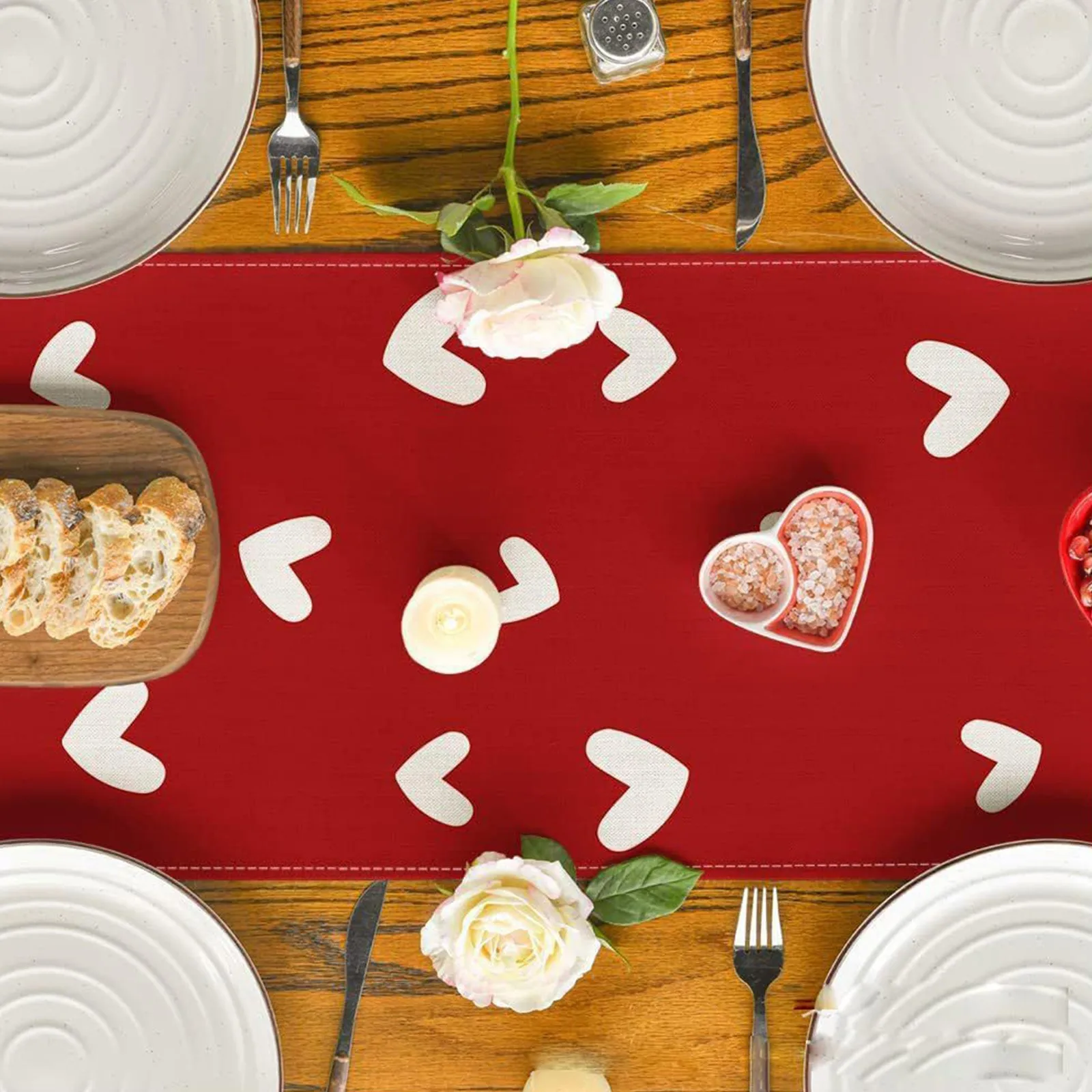 Valentine\'S Day Love Heart Linen Table Runners Dresser Scarves Decor Reusable Kitchen Dining Table Runner Party Decoration