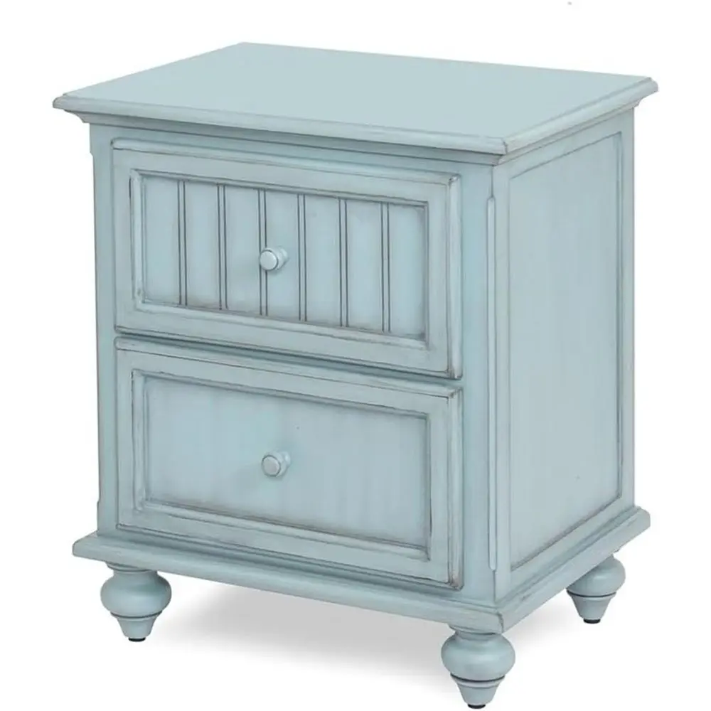 

Solid Wood Nightstand, 2-Der, Blue Painted inish, Distred White CeMindi Wood, 28"H x 27.8"W x 18"D, ull Extension Ball Bearing G