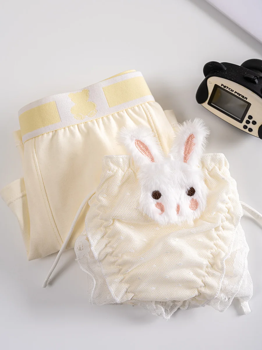 Cream Rabbit Lolita Couple Underwear Pure Cotton Cute Men And Women Lace Up Panties Couple Sexy And Sweet Briefs