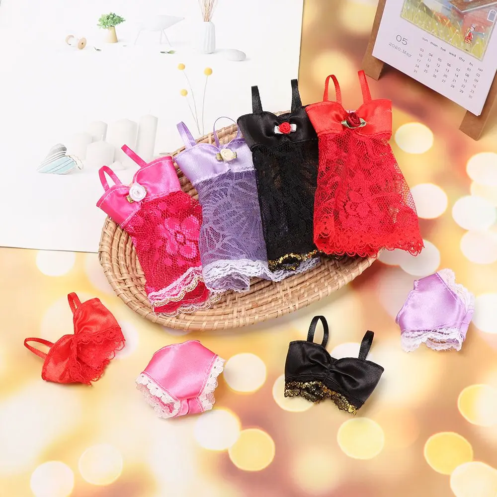 3Pcs/set Doll Skirt Lace Night Dress Bra Underwear Colorful 3 In 1 Clothes Set Sexy Pajamas Lingerie for Doll Accessories