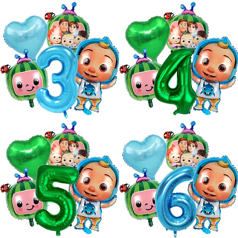 Set de Globos con Números de Cocomelon, Decoración para Fiesta de Cumpleaños de Niños, Baby Shower, Globos con Forma de Corazón, Recuerdos para Fiesta Infantil, Decoración para el Hogar