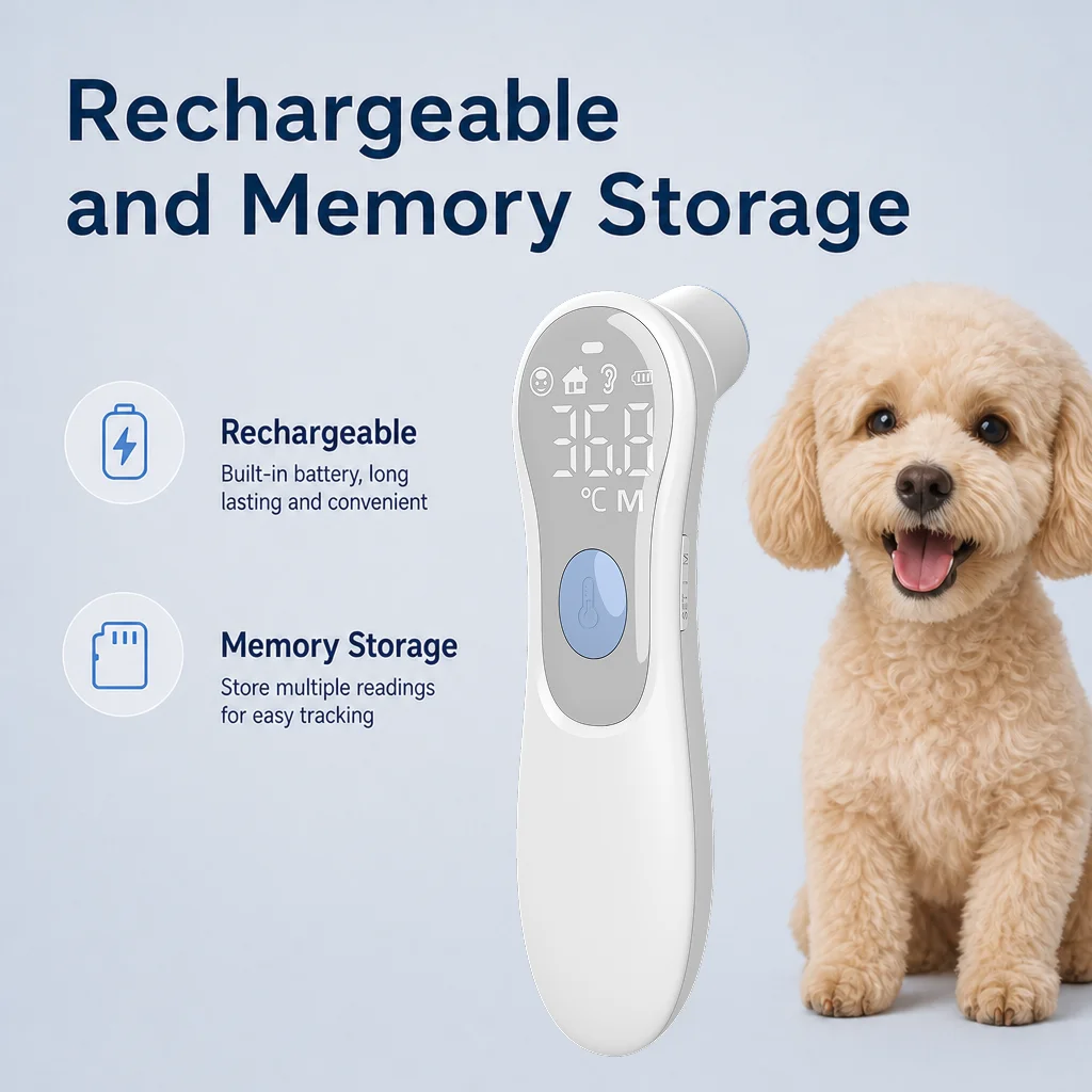 JUSTLANG NEW Recharge Digital Pet Thermometer 1S Fast Read Backlit LED DIsplay Dog&Cat Animals Pets Medical Equipment Veterinary