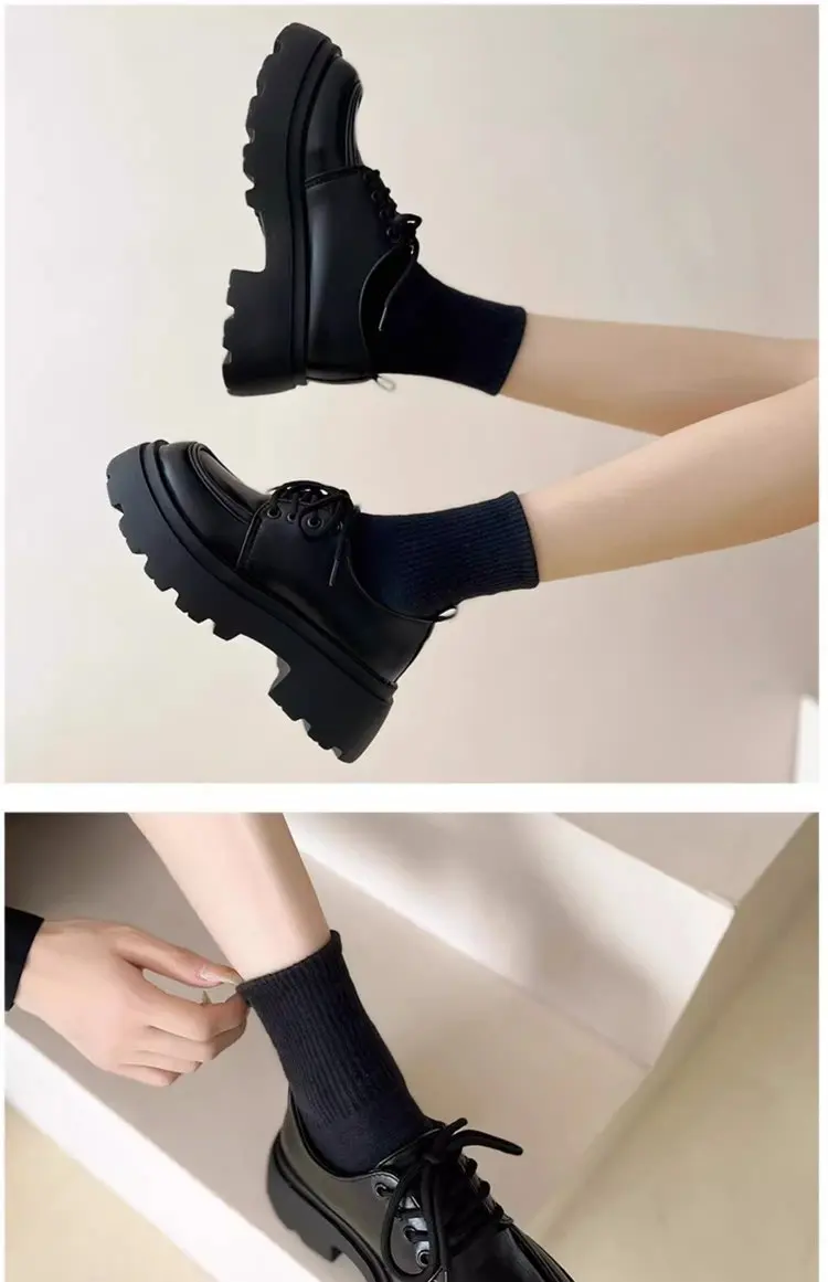 Preppy Damen Chunky Platform Oxfords mit runder Spitze, aus Lackleder, mit Schnürung, mit rutschfester Sohle, lässige Loafer-Schuhe – Detail 6