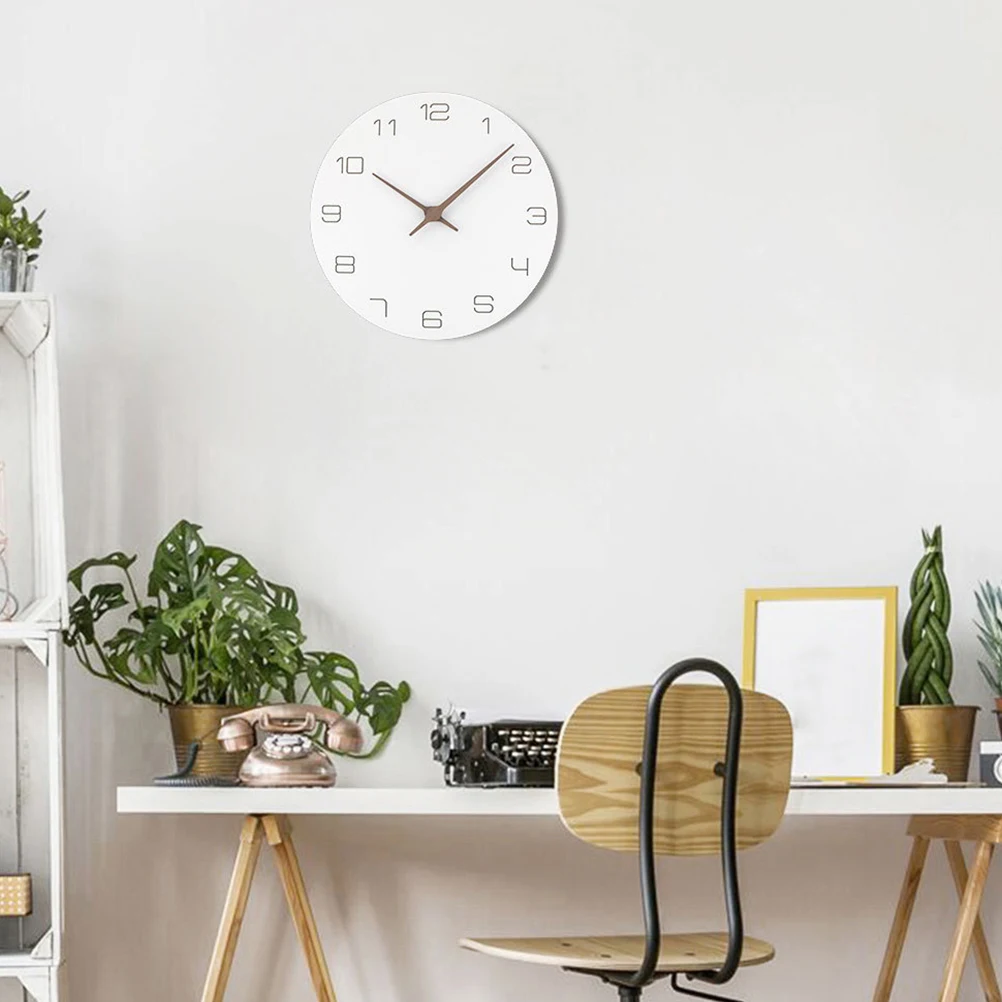 

Creative Wall Clock MDF Wood Modern Digital Mechanical White Artistic Home Decor Bedroom Living Room Office Silent