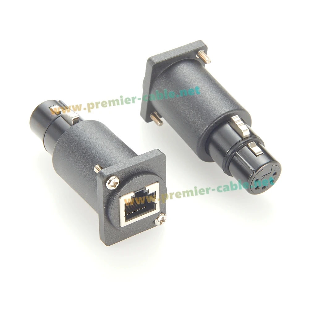D Series DMX512 XLR 5Pin to RJ45 Cat5e Ethernet Adapter 1Gbps Female to Female Chassis Mount Socket for DMX-CON, Stage Light