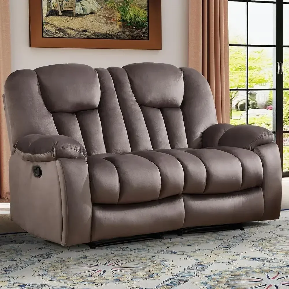 2-Seat Recliner Loveseat with Plush Armrests and Backrest, Reclining Sofa Set for Living Room with Hidden Cup Holders, Suitable