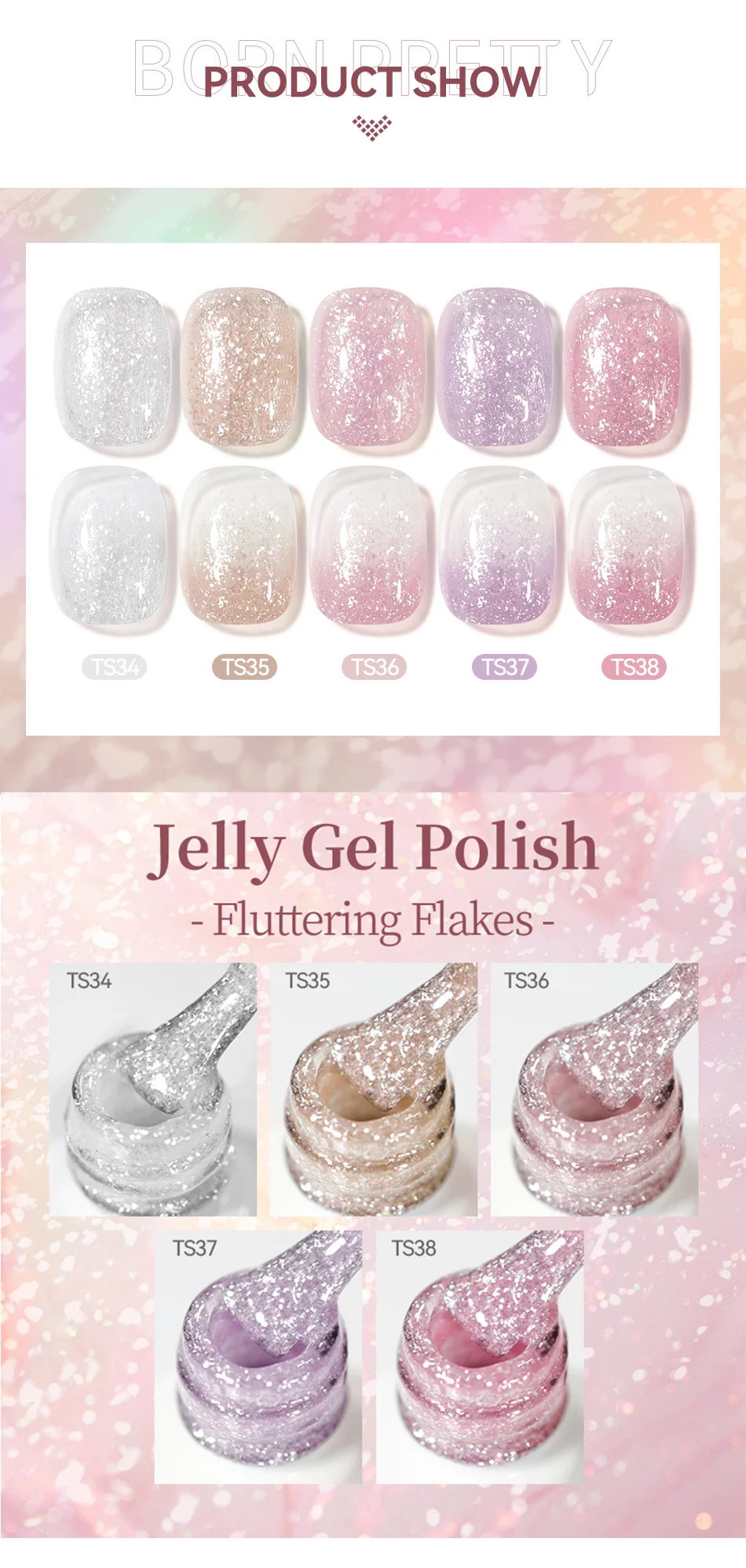BORN PRETTY 1 Flasche 10ml Flatternde Flocken Jelly Gel Nagellack Semi-Permanent Nail Art Maniküre Abziehbarer LED-Nagellack Vernis – Detail 2