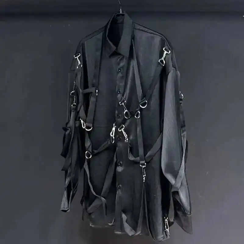 Men's New Loose Shirts Long Sleeved Darkwear Single Breasted Ribbon Design Male Summer Lapel Advanced Outdoor Tops CBFR56