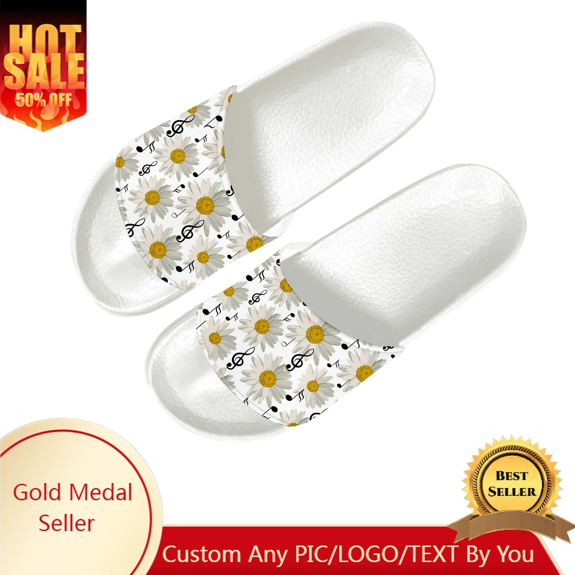Musical Notes Cartoon Pattern Slippers Home Water Shoes Men Women Teenagers Beach Pool Sandals Custom Summer Slipper