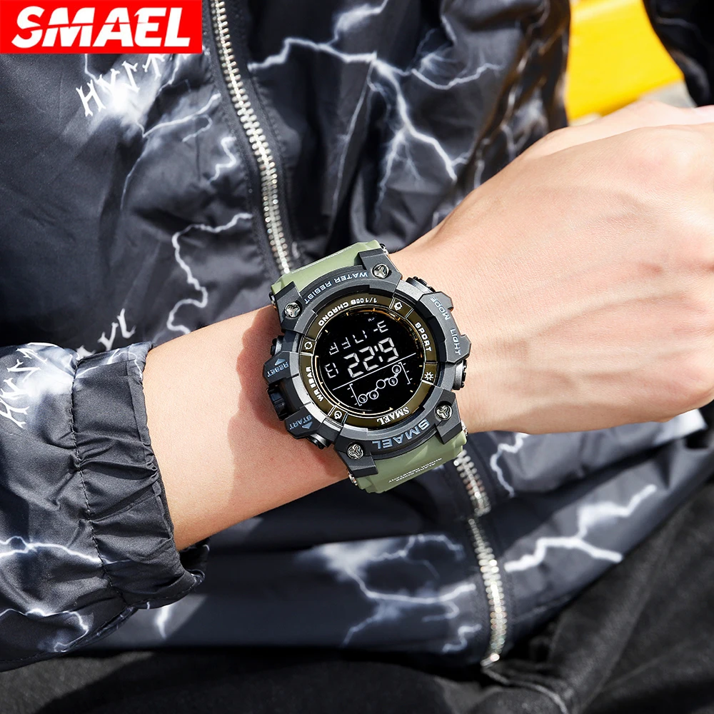 SAMEL Men Digital Watch Sport Shock Military Watches Waterproof Tactical Electronic Wristwatch Green Male Large Face Sport Clock