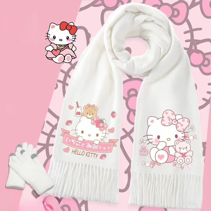 

Hello Kitty Simple Tassel Style Cute Skin Friendly Cartoon Ornament Plush Casual Xmas Gift Winter Fashion Woolen Scarf Present