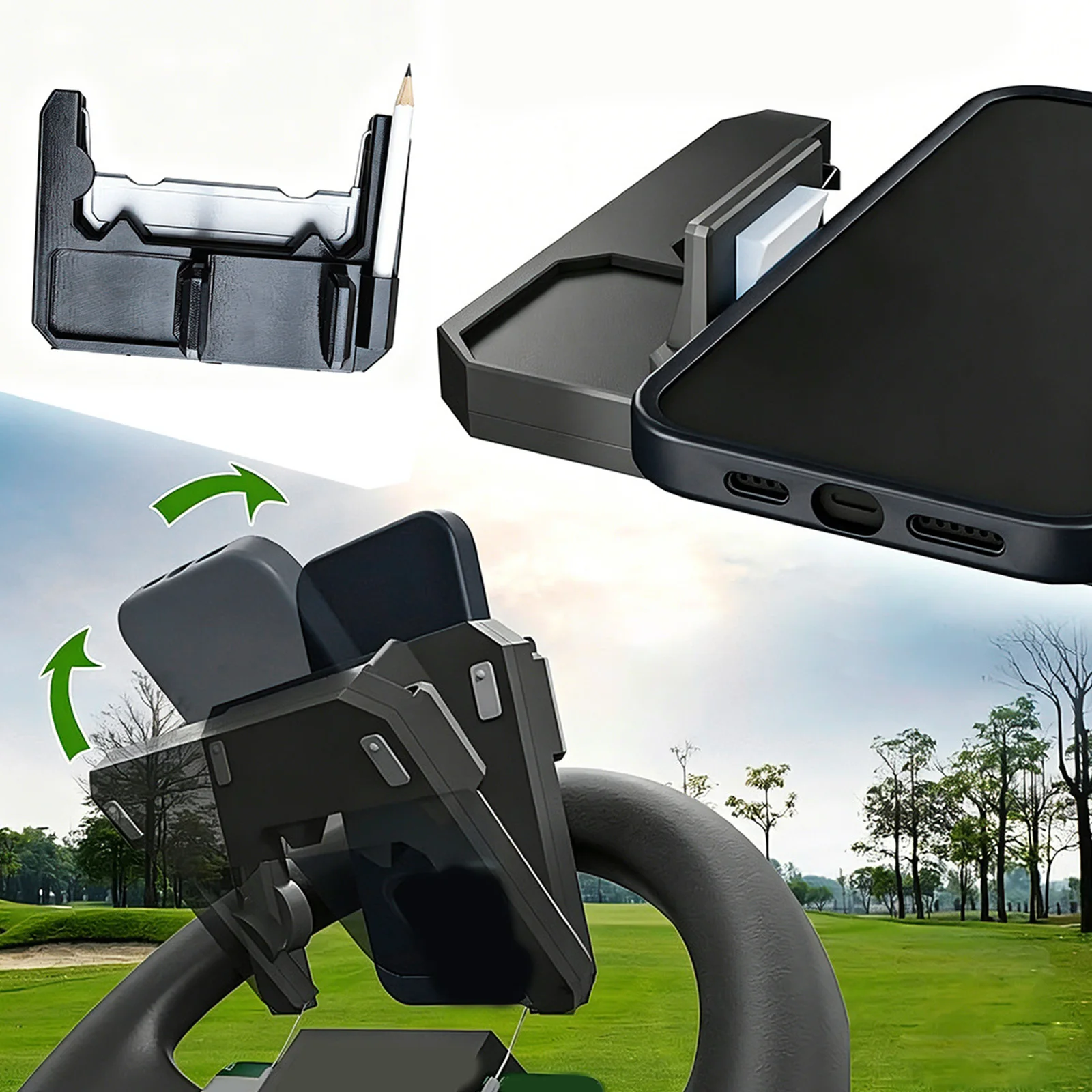 Golf Steering Wheel Phone Mount Flip-Up Golf Scorecard Holder Tool Free Install Multifunctional Compatible for iPhone Android