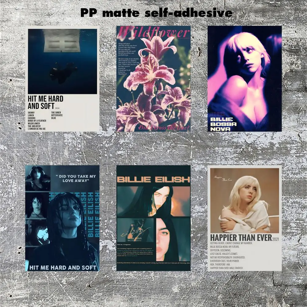 ملصق B-Billie Eilish الأنيق بدون إطار ورق لاصق غير لامع لغرفة المعيشة وغرفة النوم