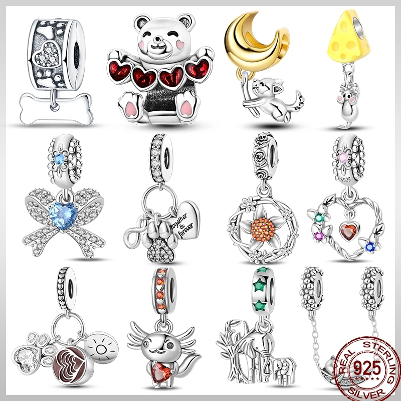 

925 Sterling Silver Spring Cute Pet Animal Flower Beads Charms Spacer Beads Suitable Fit Pandora Original Bracelet Jewelry Gift