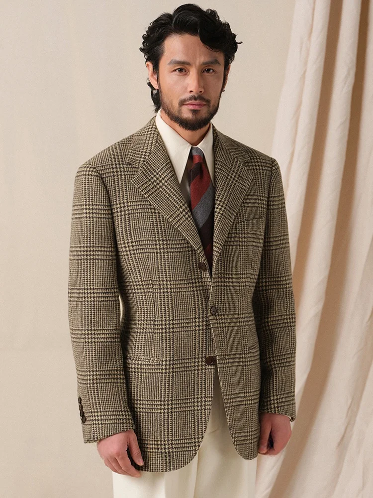 

Cultum Thickened Heavyweight 420g Full Wool Tweed Men's Suit Jacket Retro 1930s Business Casual Long Sleeve Winter Coat