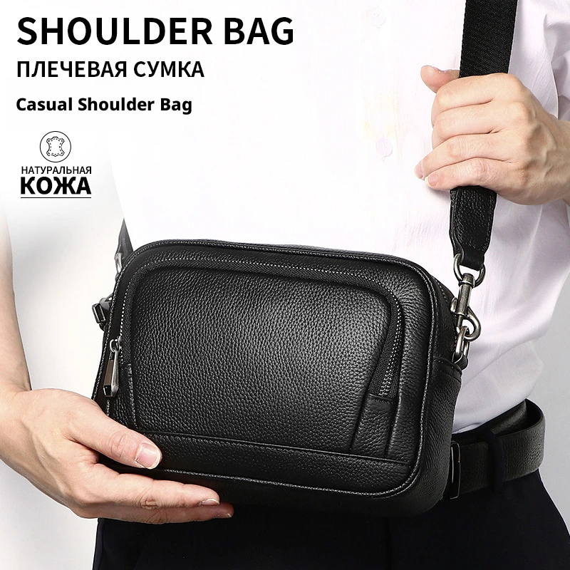 Genuine Leather Men's Crossbody Bag Portable Outdoors Mobile Phone Bag cowhide Shoulder Bag Handbag Stylish Durable Business Bag