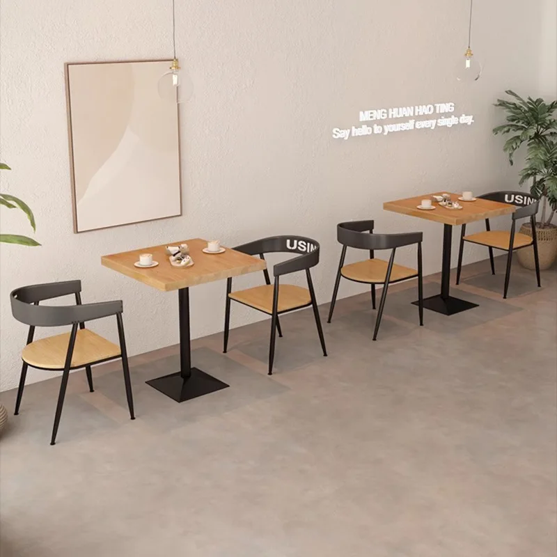 Sillas de cafetería de arte del hierro nórdico, área de salón moderna de madera maciza, Silla de café para comedor, respaldo ergonómico, muebles de cafetería, Silla FYCC