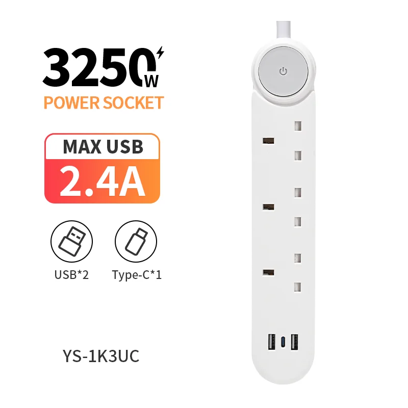 

Power Multi Tap Universal Plug EU US UK Outlet Power Strip with 2m Extension Cord AC Type C USB Port Charge Electrical Socket