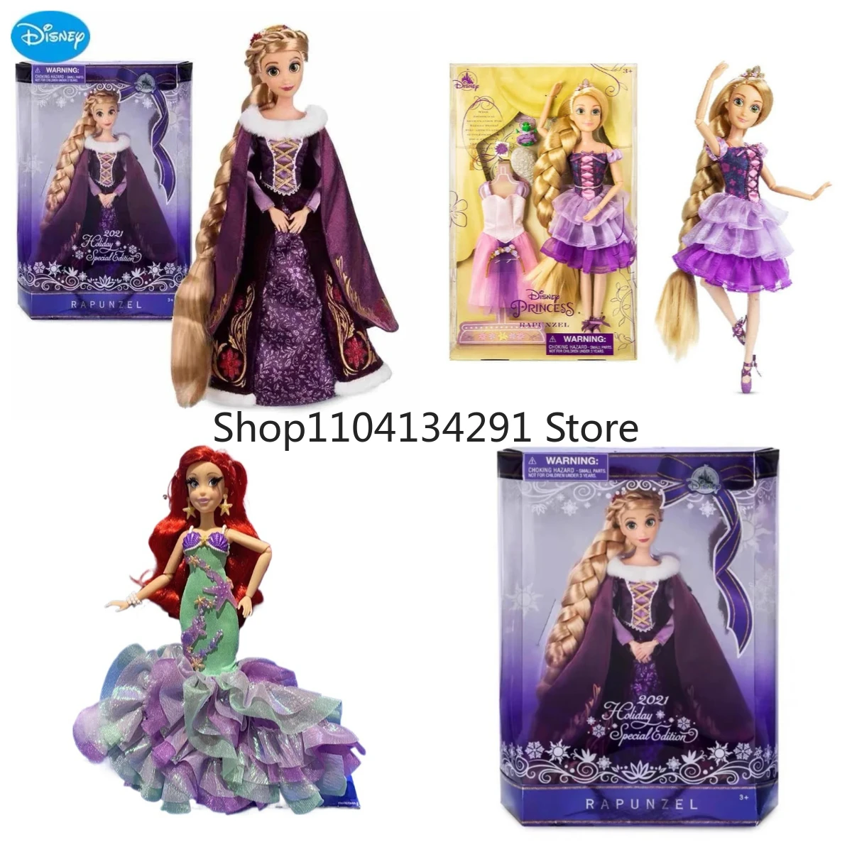 

Оригинальные куклы Disney Рапунцель и Ариэль, зимняя ограниченная серия, праздничная серия, подарок на день рождения для девочек ручной работы