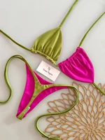 Microbikinis 2026 con realce para mujer, traje de baño con cordón, conjunto de Bikini brasileño, Bikini con cuello Halter, traje de baño Floral, ropa de playa unicolor