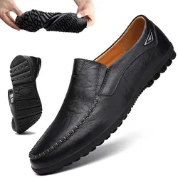 Genuine Leather Men Casual Shoes Luxury Brand 2023 Mens Loafers Moccasins Breathable Slip on Black Driving Shoes Plus Size 37-47