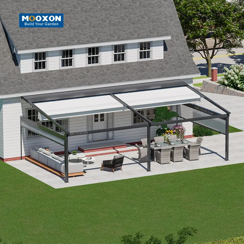 Mooxon Heavy-Duty Outdoor Retractable PVC Roof Canopy Motorized Adjustable Pergola Sun Shade