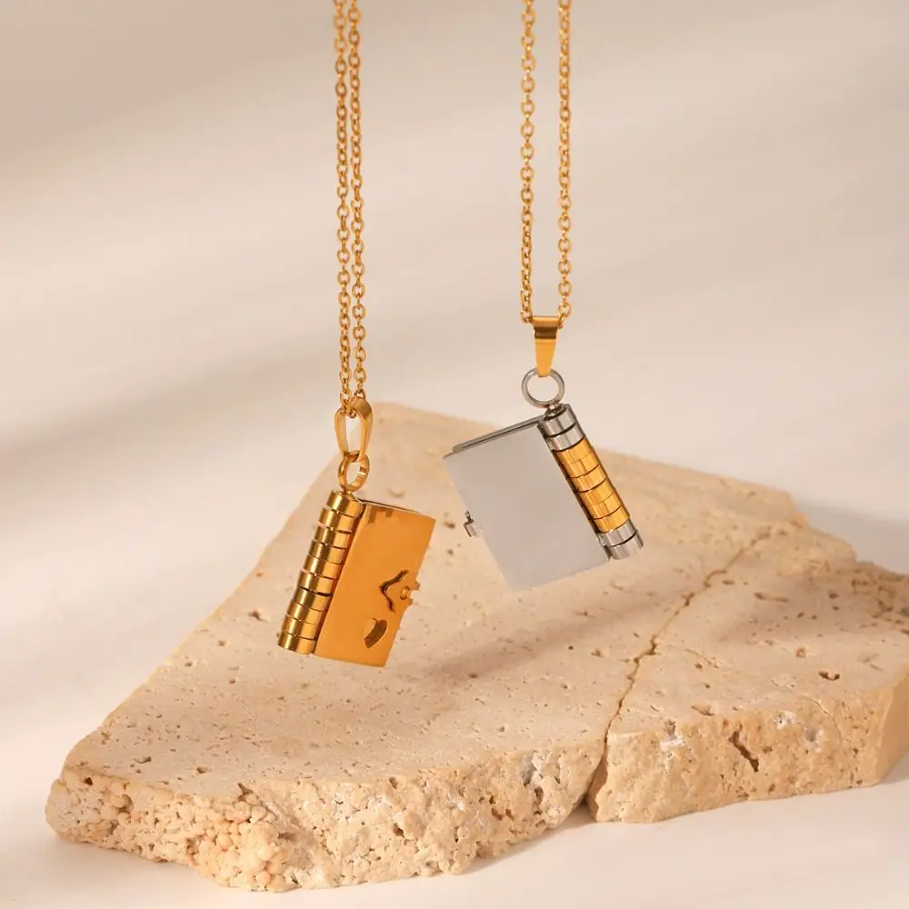 التيتانيوم الصلب زوجين كتاب قلادة اليدوية القلب افتتاح كتاب قلادة فتح وإغلاق مقاوم للماء زوجين النص المنجد