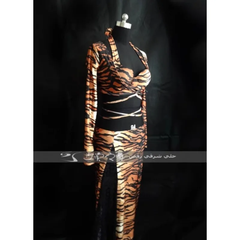Костюм для танца живота по индивидуальному заказу, костюм в полоску зебры, простой и сексуальный комплект из трех предметов, экзотическая танцевальная одежда