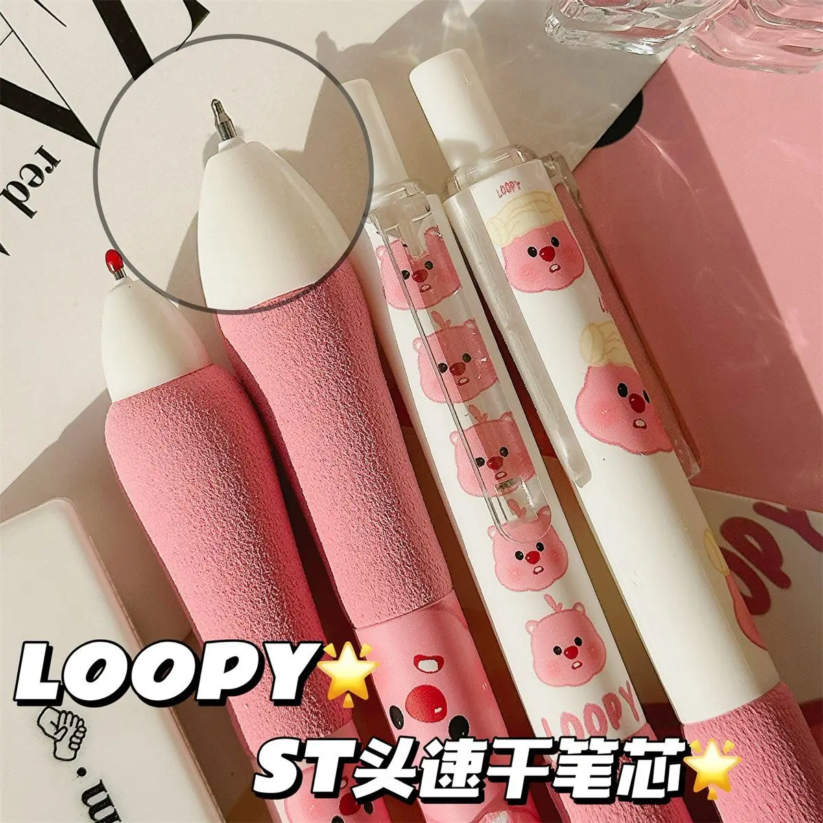 4-12pcs LOOPY Neutral Pen Sponge Chubby Pen Click Pen Cute Fun Gift Student Quick-Dry 0.5 Black Writing Brush Pen - view 5