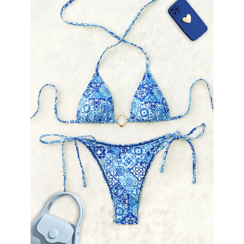 Neue Weiche Tasche Mesh Muster Neckholder Dreieck Tasche Bikini Set Sommer Strand Mode frauen Bademode