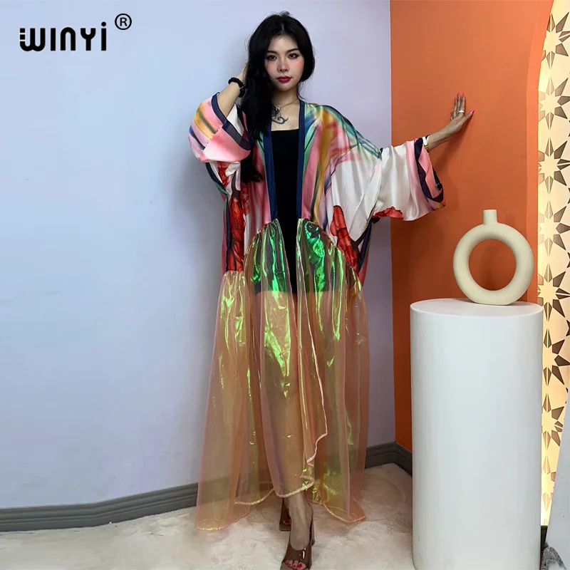 WINYI new Africa fashion print cappotto da donna abito lungo elegante Boho maxi beach nuoto Cover Up Cardigan lungo Holiday Sexy Covers