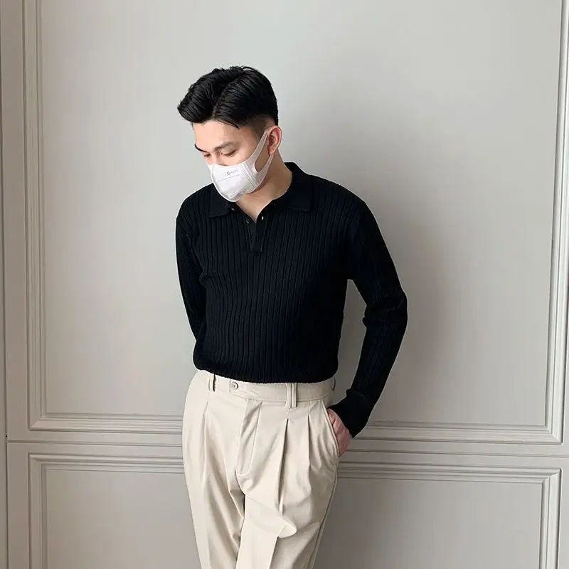 

Ele mat Men's Knit irt Long Sve Slim Fit Turn-down Collar Versatile Casual Faionable Chinese Brand 6E...