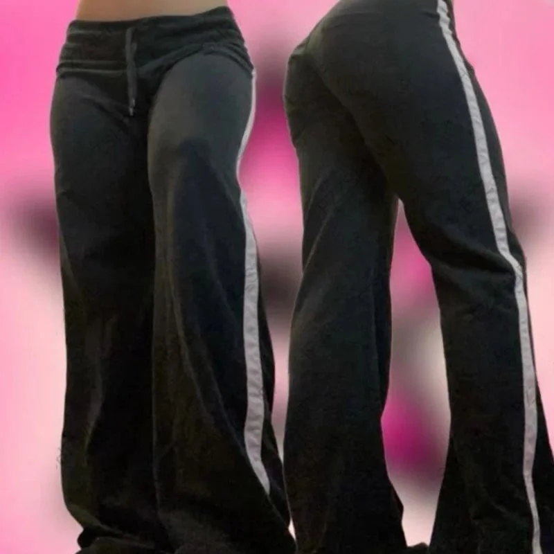 

Y2K Chic High Quali Embroidered Striped Harajuku Sweatpant Straight Leg Cleanfit PVC Fabric ex Winter Casual Pants