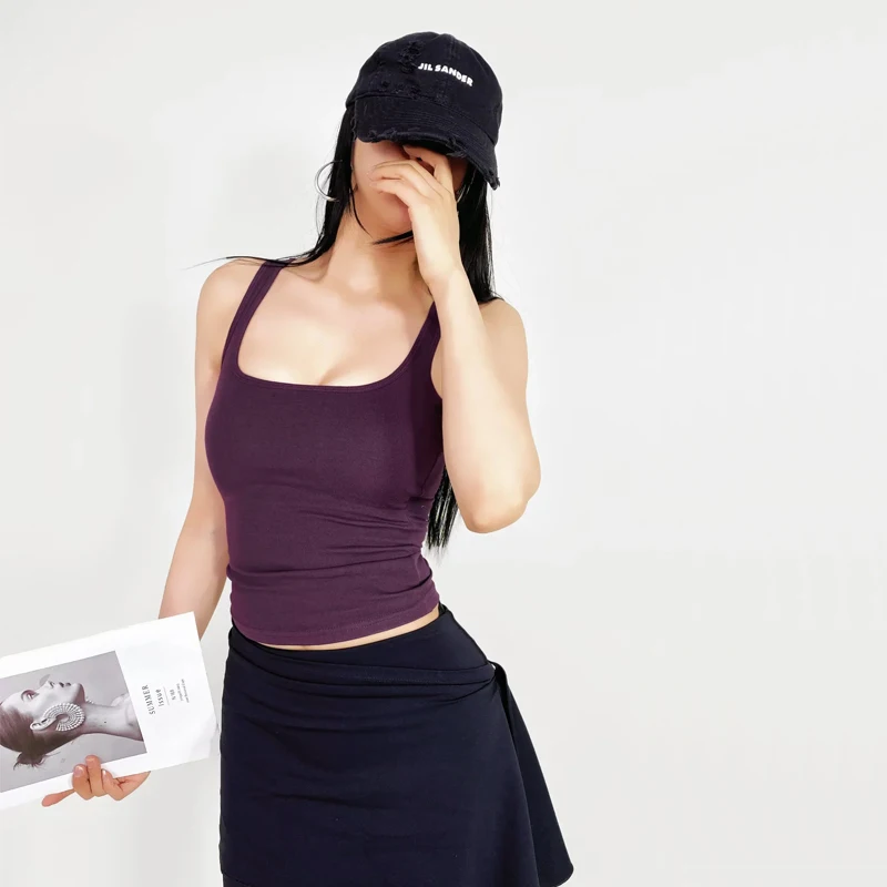 เสื้อกล้ามบุนวมคอสี่เหลี่ยมผู้หญิงพร้อมแผ่นรองถอดได้