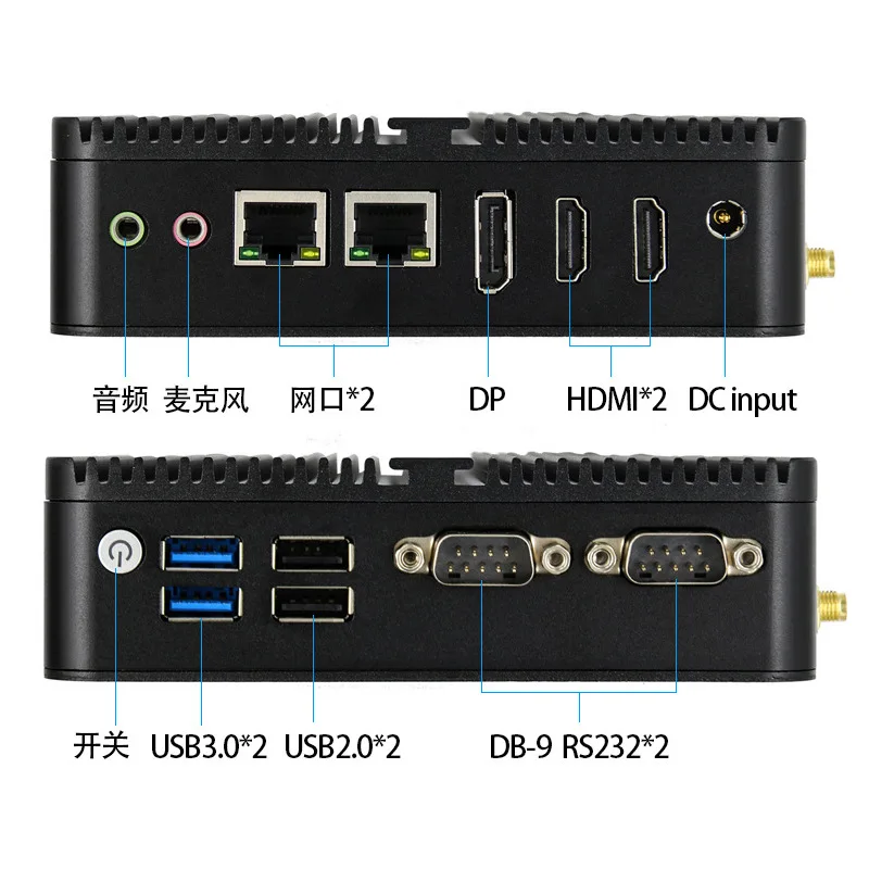 J6412 Mini X86 مصغرة بدون مروحة التحكم الصناعي مضيف الكمبيوتر الصغير IPC هيكل HDMI مزدوج السلسلة