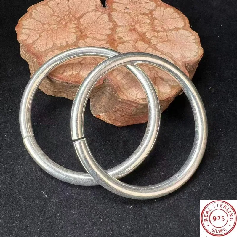 Vintage Handmade Silver‑Plated Bangle Set 2Pcs Plain Surface Open Cuff Unisex Retro Daily Wear Fashion Jewelry Ornament